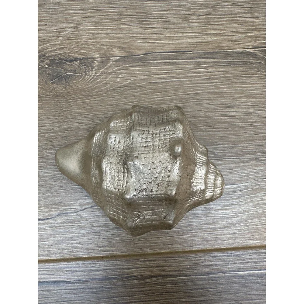 Vintage Solid Brass Small Conch Shell Paperweight, Nautical Ocean Desk Decor, 3.